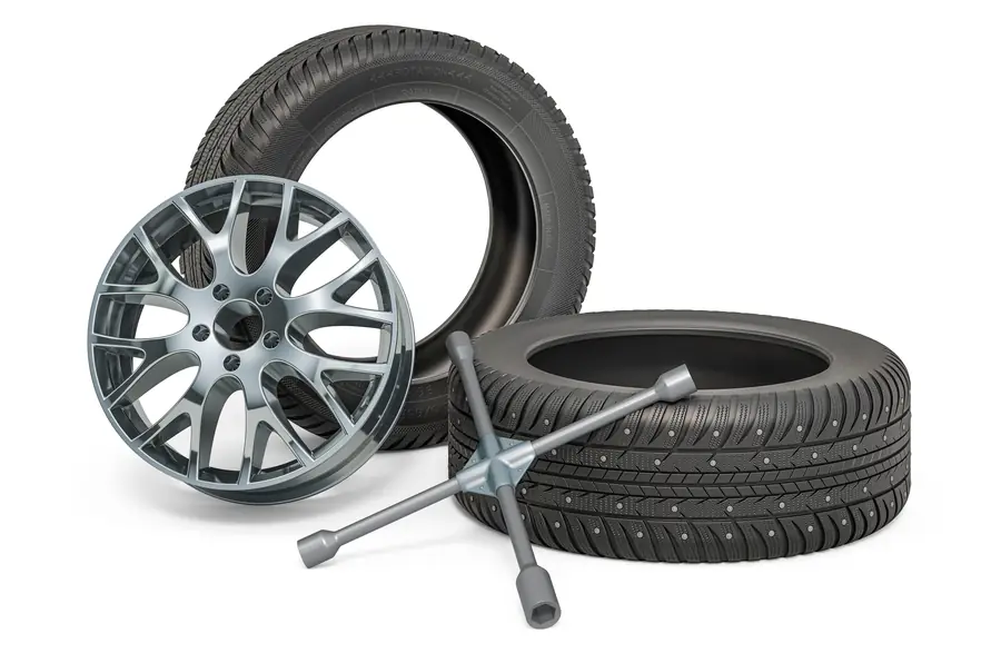 Goma të reja, disk alumini dhe çelës kryqi
